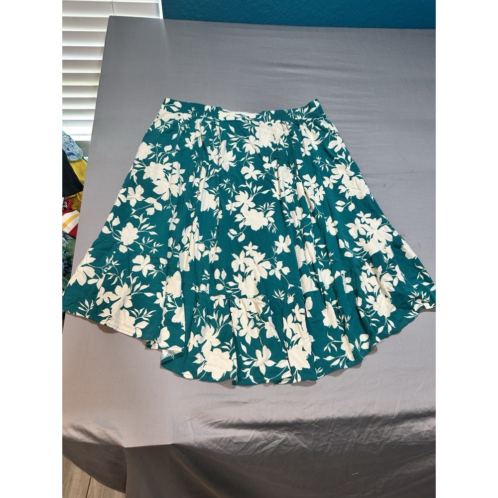Torrid Lenny Floral Topical Hi‎ Low Tiered A-Line Midi Skirt Boho Teal 2X - Picture 6 of 7
